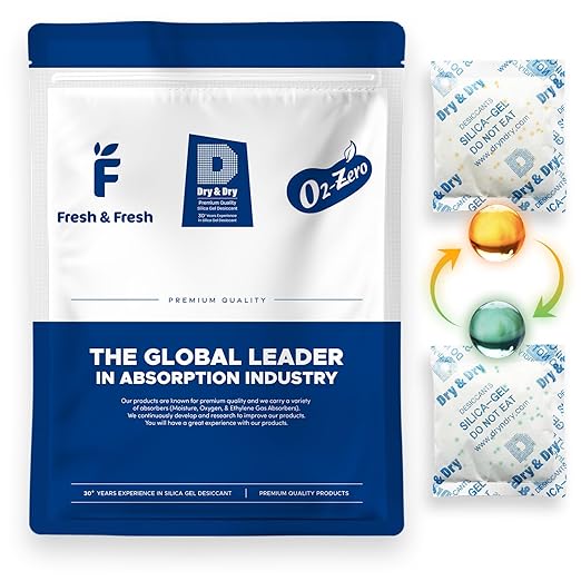 Dry & Dry 50 Gram [14 Packets] Orange Indicating Silica Gel Packets Desiccants - Food Safe Silica Packs, Silica Gel, Silica Packets, Desiccant Packs for Food Storage