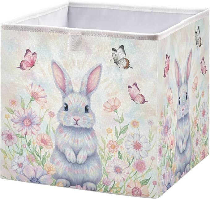 Bolaz Happy Easter Day Bunny Eggs Spring Flowers05 Closet Organizers Storage Cubes Storage Bins Shelf Baskets Containers for Home Room Office,Rectangle