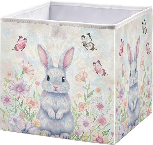 Bolaz Happy Easter Day Bunny Eggs Spring Flowers05 Closet Organizers Storage Cubes Storage Bins Shelf Baskets Containers for Home Room Office,Square