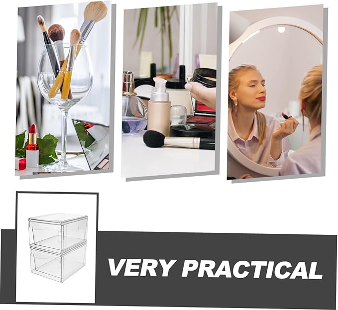 CHILDWEET 2pcs Acrylic Makeup Organizer Stackable Desktop Storage Box for Cosmetics and Items Stylish Vanity Organizer for Bathroom and Bedroom Use