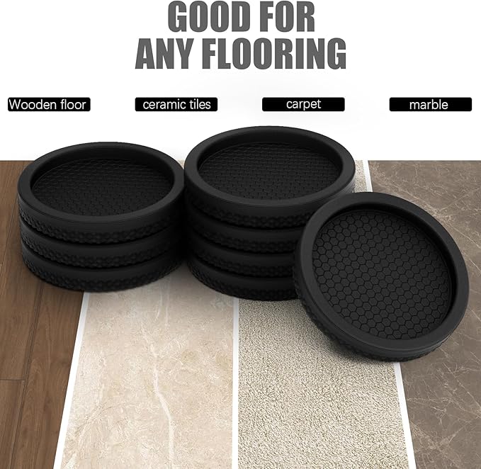 Ezprotekt Non Slip Furniture Pads, 8 Pcs 2.5" Anti Skid Rubber Furniture Caster Cups, Anti-Slip Furniture Coasters for Hardwood Floors, Anti Slide Floor Protectors for Bed Couch Stoppers (Black)