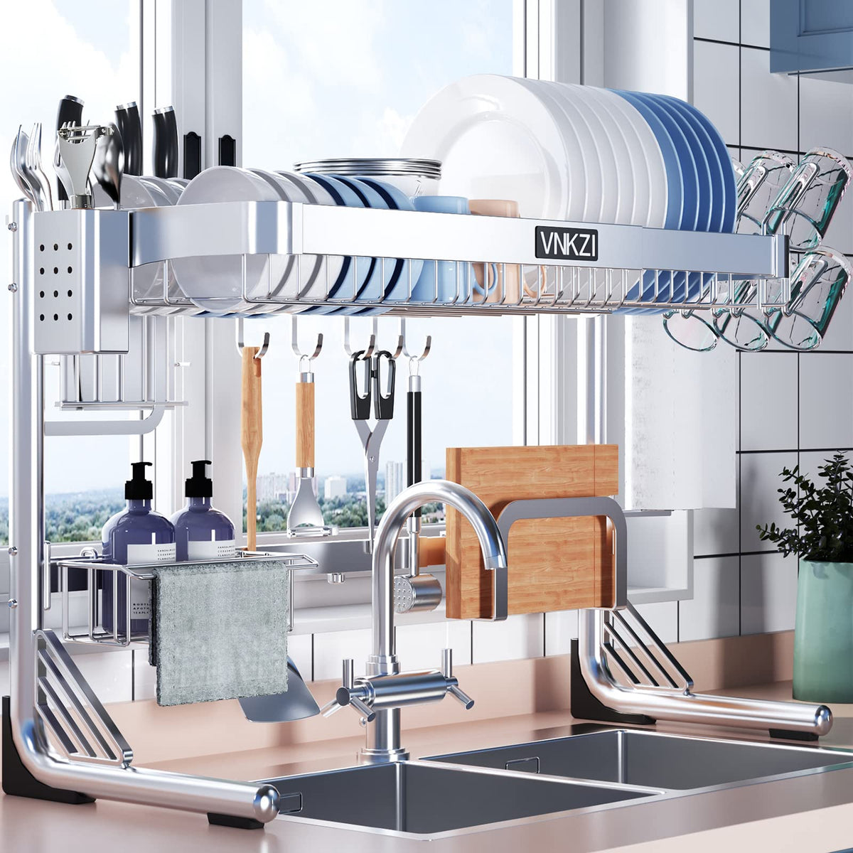 VNKZI Over Sink Dish Drying Rack, 2 Tier Full Stainl | All Products - Image 1