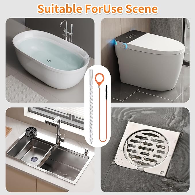 8 Pack Drain Snake Hair Drain Clog Remover, 32" Sink Snake (2pcs), 18/24/28 Inch Shower Drain Cleaner (6pcs), Drain Cleaning Brush for Toilet, Shower, Bathroom Tub, Kitchen Sink, Sewer