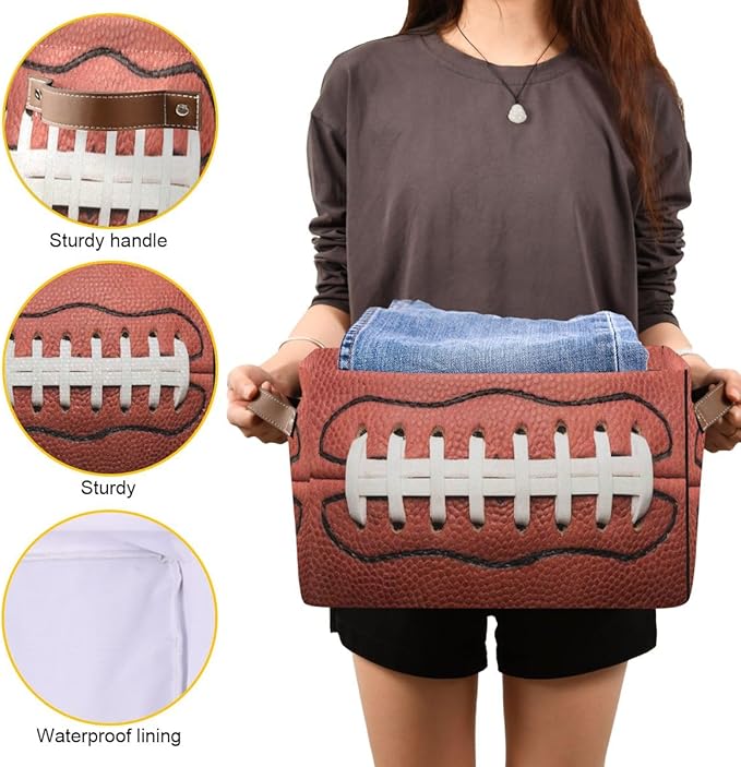 Football Rectangular Storage Basket Organizer Bin Shelf Baskets For Clothes Gifts For Home Office Dorm