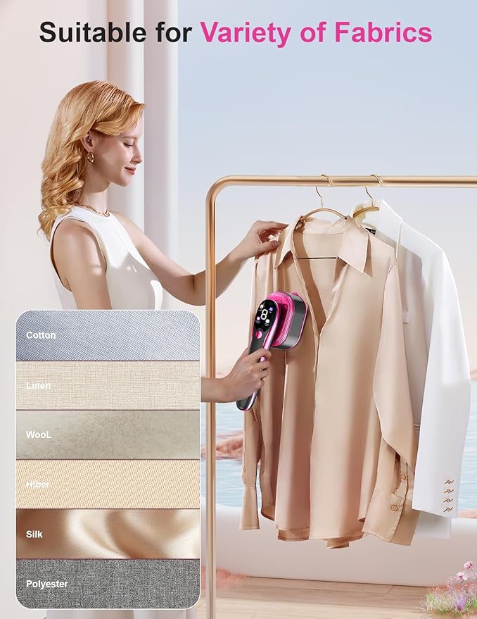 Travel Garment Steamer for Clothes with LED Display, 1200W Portable Handheld Steamer ＆ Iron 2 In 1, 10s Fast Heat Up, Large Ceramic Heat Panel, All-Fabric Quick Wrinkle Remover