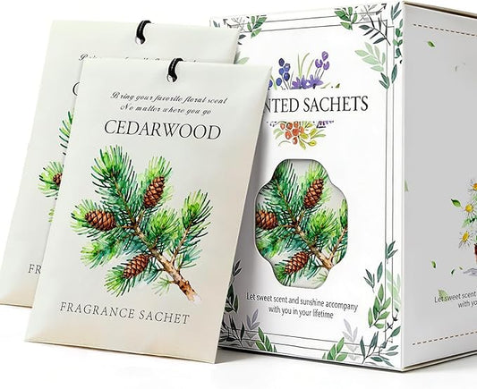 Cedarwood Scented Sachet Bags - 12 Pack Closet & Drawer Freshener, Long Lasting Odor Eliminator for Wardrobes, Cars & Storage, Home Fragrance Air Freshener Sachets