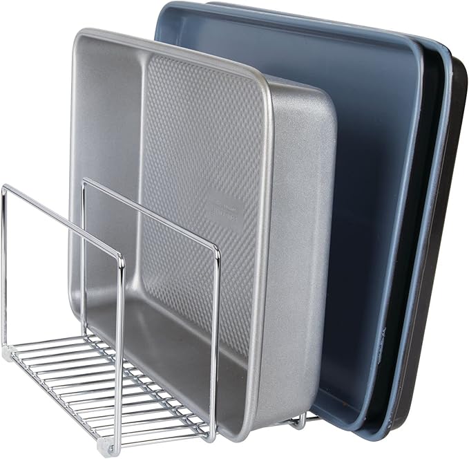 mDesign Baking Tray Rack — Wire Rack for Sorting Trays, Pans and other Cookware Items — Free-Standing Pan Stand for the Kitchen — Chrome