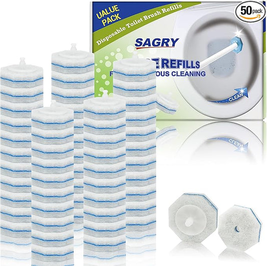50 Counts Disposable Toilet Bowl Wand Refills, 5X Cleaning Power Toilet Cleaner Refill Pads, Deep Cleaning, No Falling Apart, Fresh Fragrance, Compatible with Most Toilet Brushes