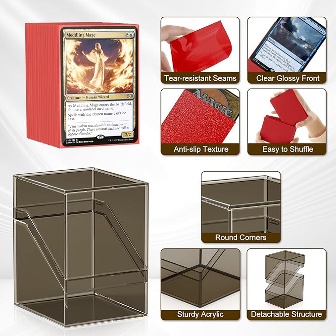 6 Pack Card Deck Cases, Commander Deck Boxes with 600Pcs Card Sleeves and Dividers, Standard Size Cards Storage Box Perfect Fit for MTG, Sport, Trading Cards (6 colors)