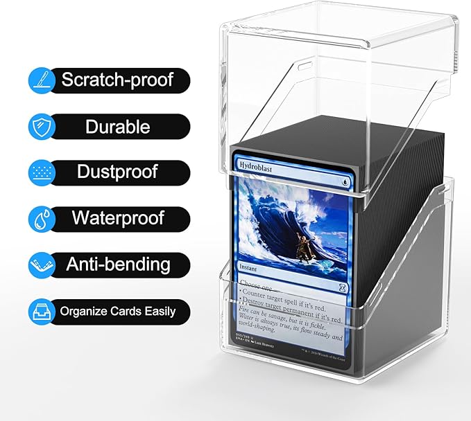 Card Deck Case, Deck Box with 100 Pack Card Sleeves and Divider, Standard Clear Commander Cards Storage Box Perfect Fit for MTG, Sport, Trading Cards (Black)