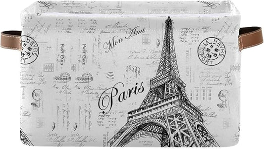 Storage Basket Paris Eiffel TowerStorage Bin Cube with Handles Foldable Storage Baskets for Shelves Living Room Home Decor 1PC