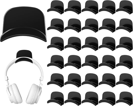 30 Pcs Headphone Hanger Wall Holder Desk Adhesive Headphone Hook Mount Strong Universal Acrylic Holder Hooks for General Purpose Game Earphone(Black)