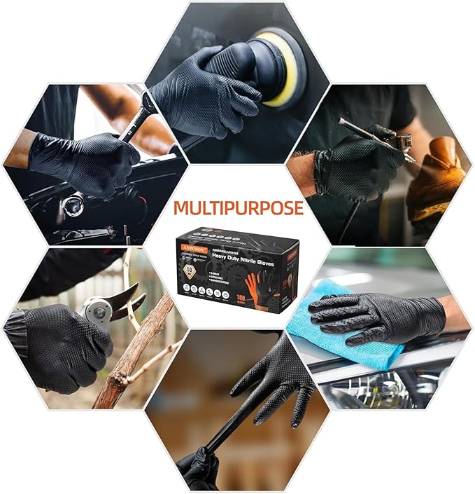 10 Mil Nitrile Disposable Gloves Heavy Duty Mechanic Gloves Raised Diamond Texture Thick (Black of 1000, Medium)