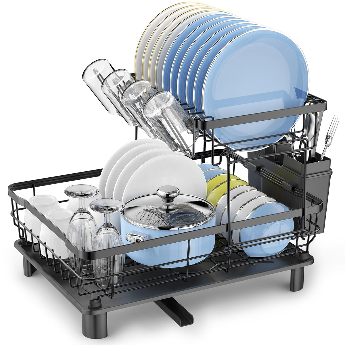 Small 2 Tier Dish Drying Rack, Space Saving Dish Racks - Image 1