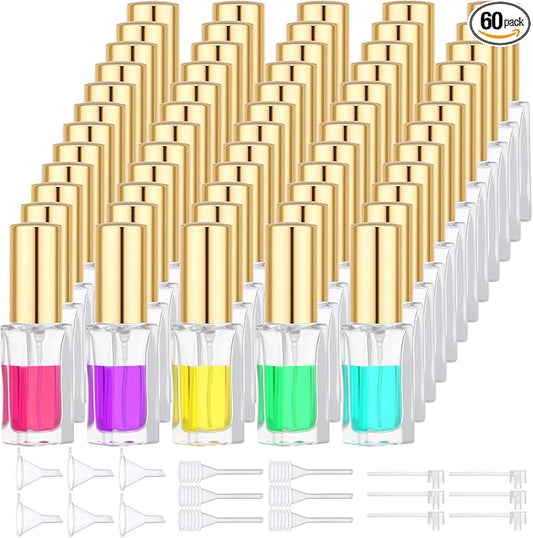 Segbeauty 60pcs 0.17oz Empty Atomizer Sprayer for Perfume, Bulk Small Glass Travel Atomizer, Refillable Travel Cologne Sprayer with Perfume Refill Kit, 5ml Mini Glass Cologne Spray Bottles for Liquids