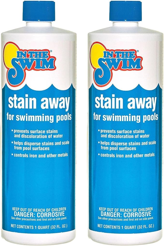 In The Swim Stain Away for Above Ground and Inground Swimming Pools - Removes Mineral Stains from Iron, Copper, and Magnesium in Swimming Pools - 1 Quart - 2 Pack