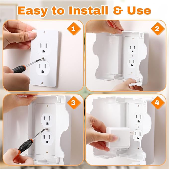 4 Pack Safety Outlet Cover Box Wall Outlet Cover for Baby Proofing Extra Large Electrical Plugs and Adapters Receptacle Box Receptacle Protector with Childproof Lock & Cable Management