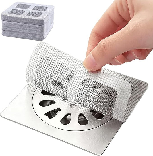60 Pack Disposable Shower Drain Hair Catcher Mesh Stickers, Square 3.93 Inches, Suitable for Drain Strainers in Bathrooms, Bathtubs, Kitchen Sinks, Washbasins.