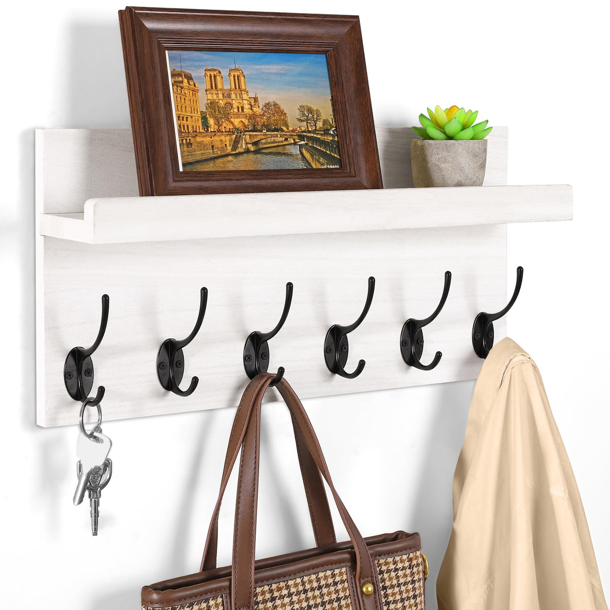 HRONRAD Coat Rack Wall Mount, 17" Farmhouse Wall Shelf - Image 1