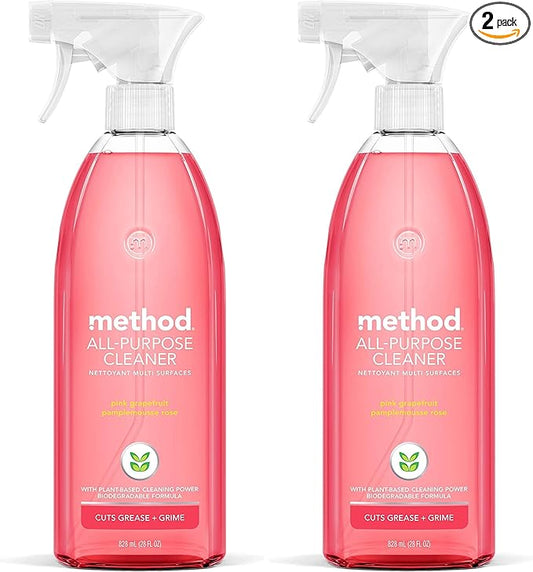 Method All-Purpose Cleaner, Pink Grapefruit, Plant-Based and Biodegradable Formula Perfect for Most Counters, Tiles, Stone, and More, spray bottle,28 oz (Pack of 2)