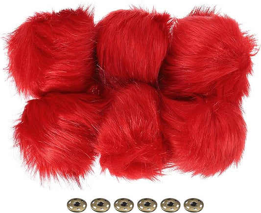 PATIKIL Faux Fur Pom Poms for Hats, 6 Pcs Fluffy Soft Fur Poms Balls with Snap Button for Keychain Knitting Hats DIY Scarves Gloves Bag Christmas, Red