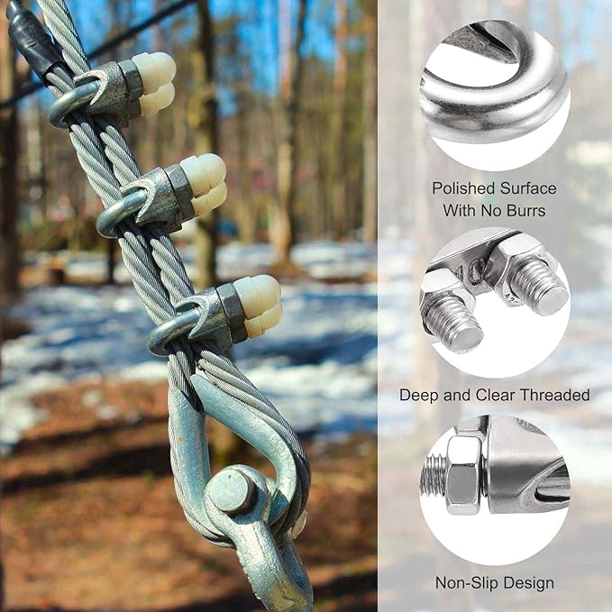 MECCANIXITY 48Pcs Wire Rope Cable Clip Clamps 5/32 Inch M4 Small 304 Stainless Steel U Bolt Saddle Fasteners Hardware for Secure Rigging Marine Guy Line Fence Clothesline, Silver