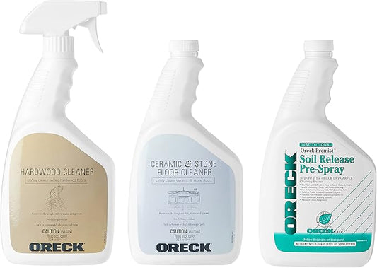 Oreck Orbiter Complete Clean Value Kit, Pack of 3, 32 oz Bottles, Includes Floor Cleaner for Hardwood, Ceramic and Stone, and Soil Release Pretreatment Spray, No Residue, Floor Cleaner Solution Kit