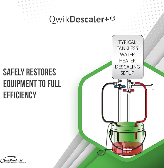 QwikDescaler + Concentrated Descaler Solution, Tankless Water Heater Descaling Solvent for Heat Exchanger, Quickly Dissolves Scale, Lime, Tarnish and Deposits, 1 Quart