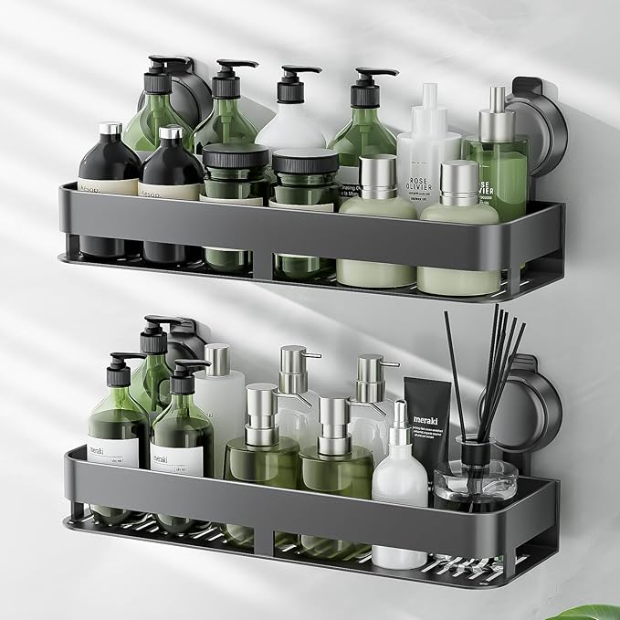 ONXE Shower Caddy Suction Cup,2 Pack Suction Shower Organizer,No Drilling Rustproof Shelves for Bathroom,Kitchen,Home Decor,Heavy Duty Bathroom Organizer with Large Capacity (15.7 inch-No bar)