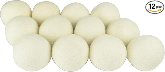SnugPad XL Size Wool Dryer Balls Natural Fabric Softener & 100% Organic Premium New Zealand Wool, Reduce Wrinkles & Save Time, Baby Safe & Hypoallergenic, White 12-Count