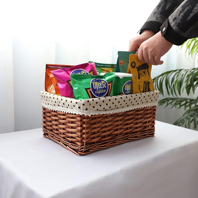 Multipurpose Rectangular Wicker Storage Baskets with Removable Washable Liner - Willow Woven Containers for Kitchen Food, Bathroom Towel, Home Sundries Organizer and Garden