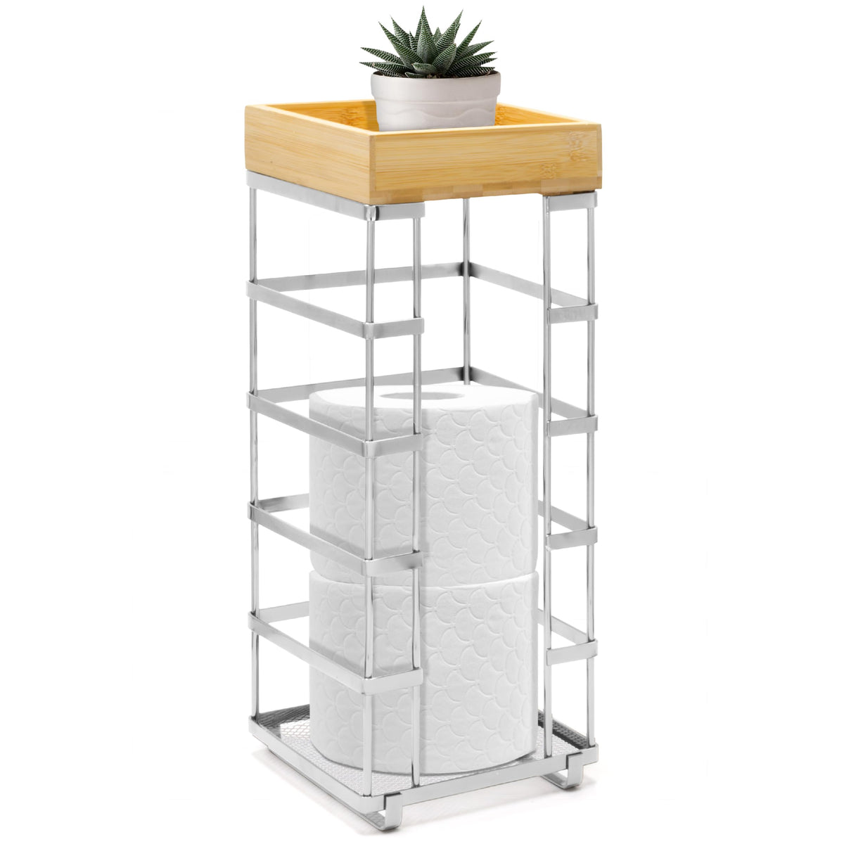 BROOKSTONE, Stylish Toilet Paper Holder with Bamboo Top Stand - Image 1