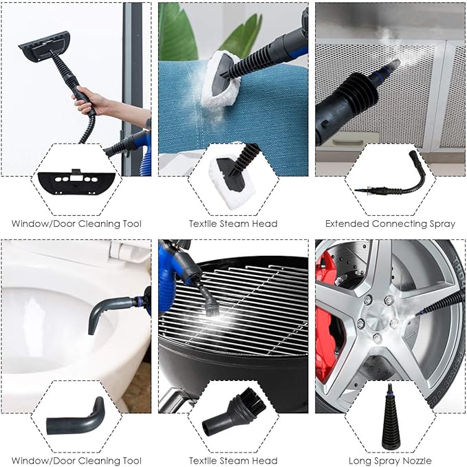 GOFLAME Steam Cleaner 1050W Handheld Multi-Purpose Powerful Steam, Sanitizer, Steamer, Steam Iron, Remove Stains/Grease from Bathroom, Kitchen (Blue)