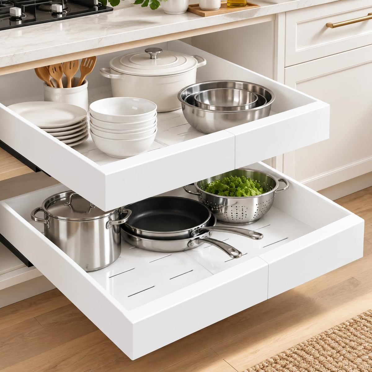 2 Pack Expandable Pull Out Cabinet Organizer,16.54" Deep,White - Image 1