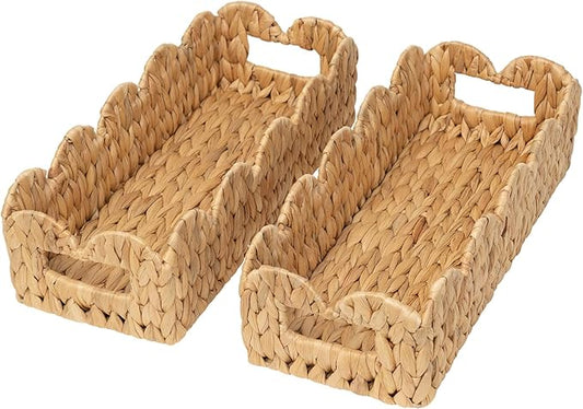 2 Pack Toilet Baskets,Scalloped Edge Wicker Basket for Toilet Paper Storage,Small Baskets for Bathroom,Living Room,Countertop, Shelves,Both Organizer&Decor,Natural Water Hyacinth