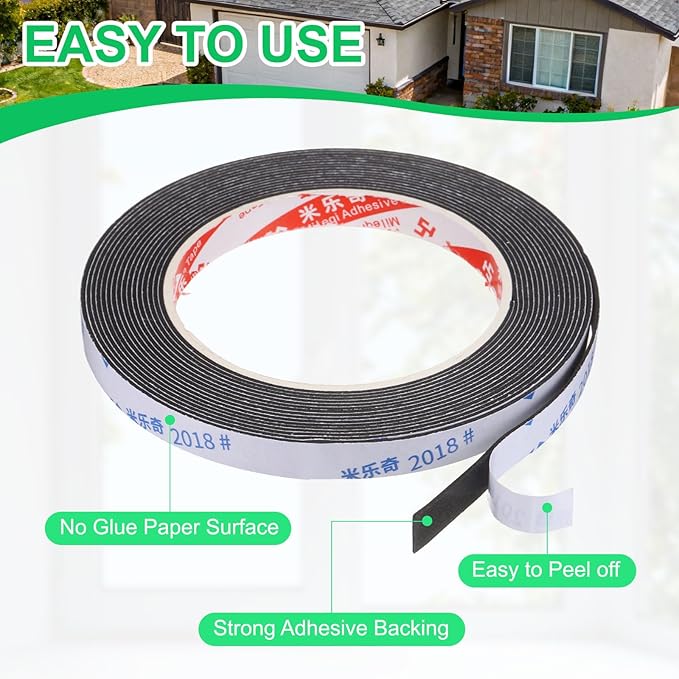 PATIKIL 3Roll Sponge Rubber Foam Tape, 3/8" W x 1/32" t x 16.4ft l Self-Adhesive Foam Insulation Tape Weather Stripping for Window Door Soundproofing Weatherstrip AC Seal Strip, Black