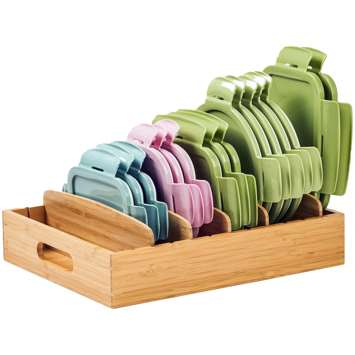 Umilife Large Bamboo Food Container Lid Organizer for Kitchen - Image 1