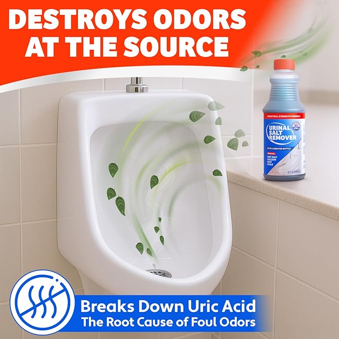 Commercial-Grade Urinal Salt Remover – Made in the USA – Odor Neutralizing Urinal Cleaner for Salt, Calcium, Rust and Scale Build-Up – Safe For All Plumbing – 32 fl oz