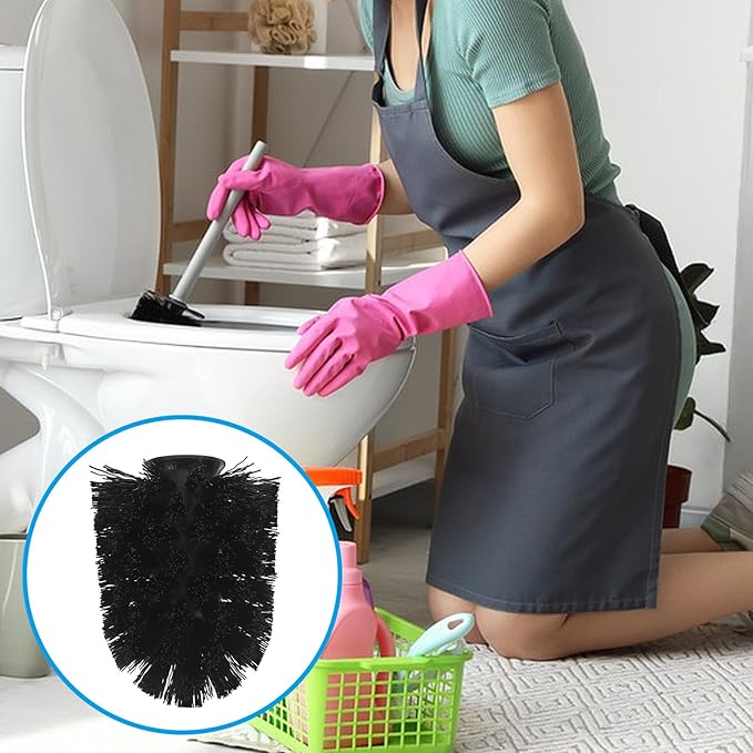 GARVALON 10pcs Toilet Brush Head Replacement Set with Stiff Bristles, Stainless Steel Bathroom Cleaning Brush Refills for Toilet Bowl, Black Fine Texture 75x100mm, Suitable for Home
