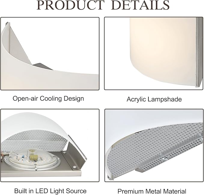 LED Wall Sconce Lights Indoor Sconces Wall Lighting LED Vanity Lights, Brushed Nickel 4 Light Bathroom Vanity Light Fixtures with White ABS Shade for Hallway Bedroom Living Room