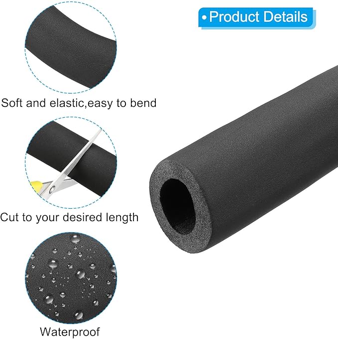 PATIKIL 70.9" L x 1-5/8"ID x 0.8" T Pipe Insulation Foam Tube, Water Pipe Insulation Tubing Heat Preservation for Plumbing Water AC Pipe Sprinkler Spigot, Black