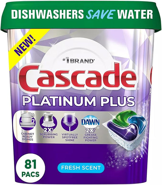 Cascade Platinum Plus ActionPacs Dishwasher Detergent Pods, Fresh Scent (81 Ct)