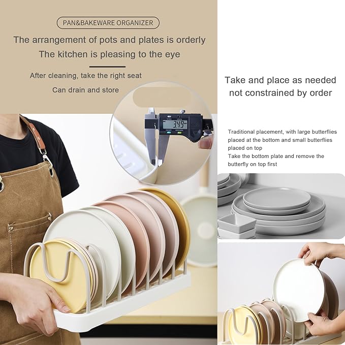Double-Layer Pot and Pan Lid Organizer with Drainage, Adjustable 16 Compartments for Kitchen Cabinets - Bakeware, Cookware, Cutting Boards & Dishes (Dark Grey)