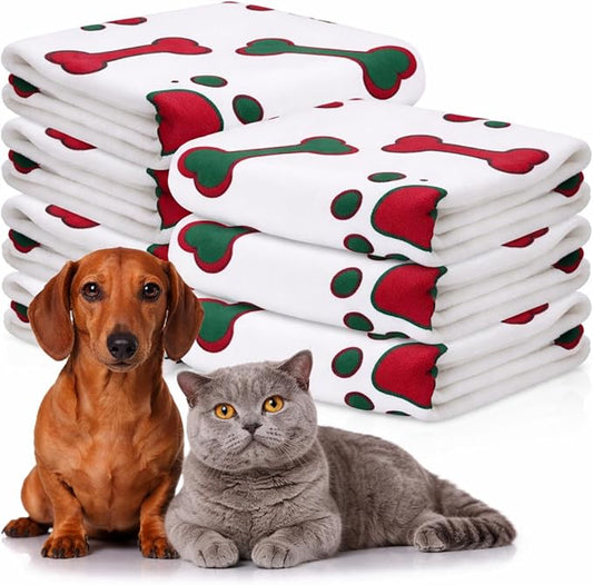 Chumia 8 Pcs Dog Towels for Drying Dogs Cats Pet Towels Bulk Puppy Microfiber Quick Drying Paw Bath Bathing Supplies Absorbent for Medium Pets (Red Green,40 x 24 Inch)