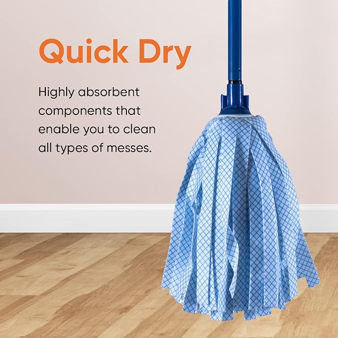 Superio String Mop Replacement, Cotton Mop Head Refill, Blue Heavy Duty for Hardwood Floor Cleaning