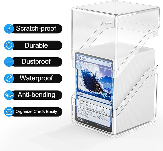Card Deck Case, Clear Deck Box with 100 Pack Card Sleeves and Divider, Standard Size Commander Deck Storage Box Perfect Fit for MTG, Sport, Trading Cards (White)