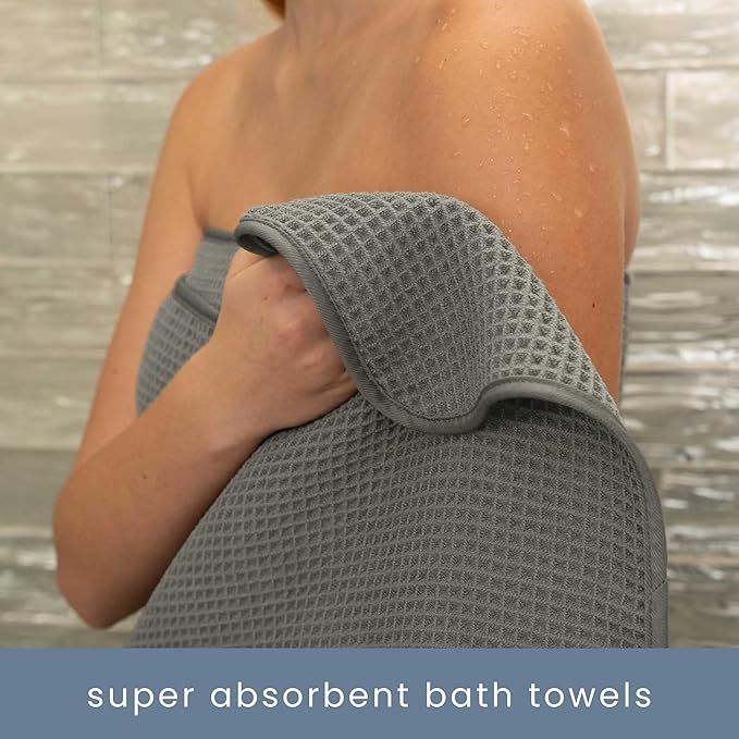 S&T INC. Aura Towel Set, 6 Piece Set, Premium Waffle Weave, Bath Towels, Wash Cloths and Hand Towels for Bathroom, Kitchen, and Home, Absorbent and Fast Drying Microfiber, 420gsm, 6 Pack, Grey