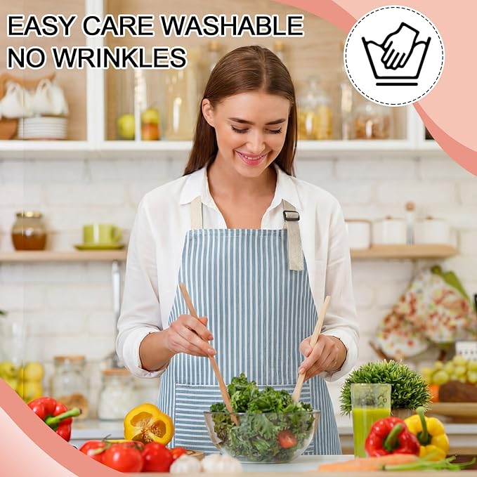 Janmercy 24 Pcs Aprons for Women Men with 2 Pockets Linen Cooking Kitchen Apron Adjustable Bib Chef Apron Bulk Aprons Unisex