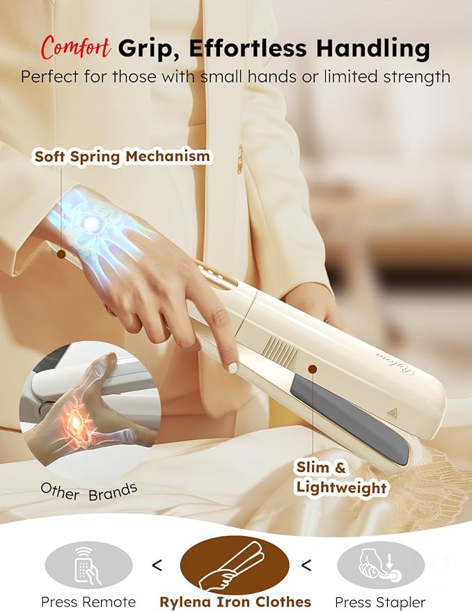 Travel Steamer Iron Portable, Rylena 180° Rotatable Handheld Press Iron for Clothes, No Ironing Board Needed, 2X Larger Leak-Proof Tank, Gentle&Quick De-Wrinkle, Crisp Crease, 3 Temp, Optional Steam