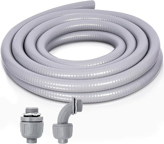 Liquid-Tight Conduit and Connector Kit - 3/4 Inch 5 FT Non Metallic Liquid Tight Electrical Conduit with 1 Straight and 1 Angle Fittings